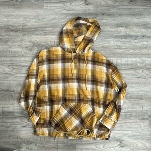Kori America Flannel Half Button Pullover Yellow/Brown Sz L
